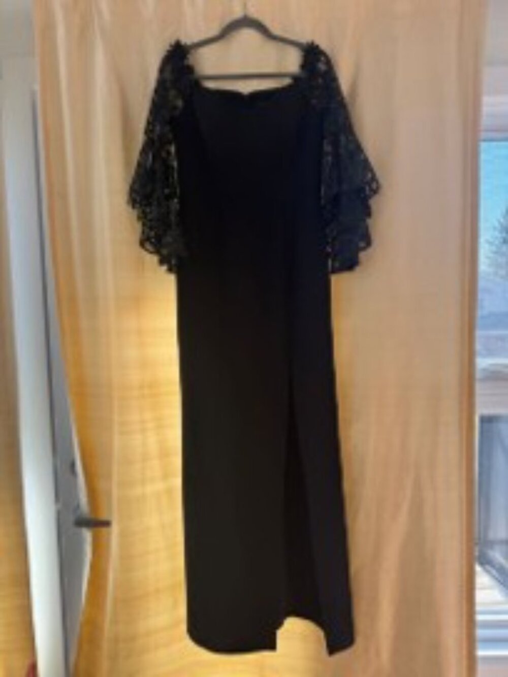 Black Lace Sleeve Floral Applique Formal Evening Dress